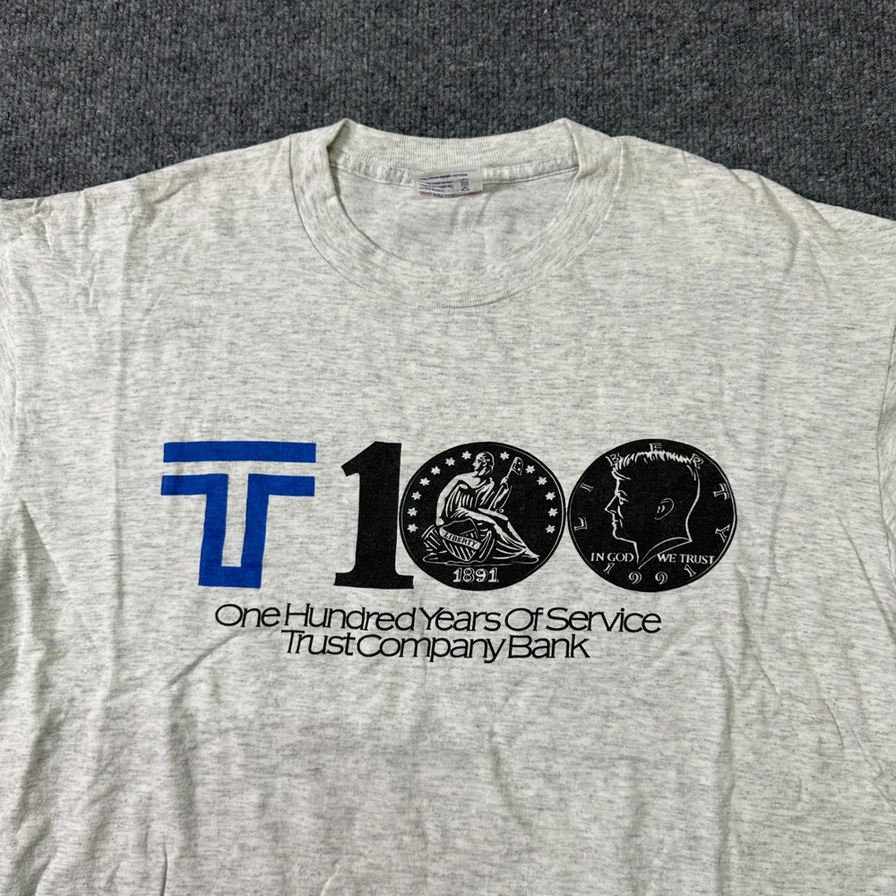 Tee Jays T-Shirt Mens XL Grey Trust Company Bank 100 Years Vintage Made in USA